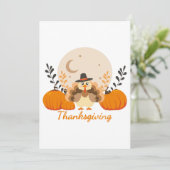 Erntedank Niedlich Turkey Pumpkin Moon Feiertagskarte (Stehend Vorderseite)
