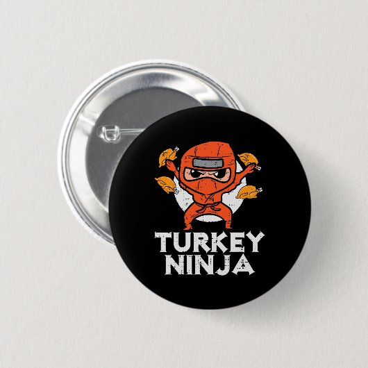 Erntedank Ninja Turkey Funny Fall Boys Kinder Tod  Button (Vorne & Hinten)