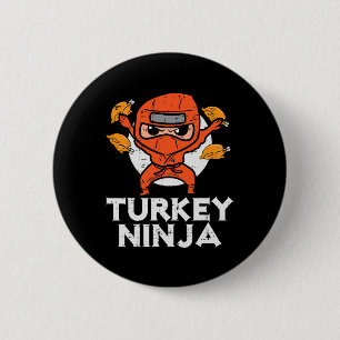 Erntedank Ninja Turkey Funny Fall Boys Kinder Tod  Button
