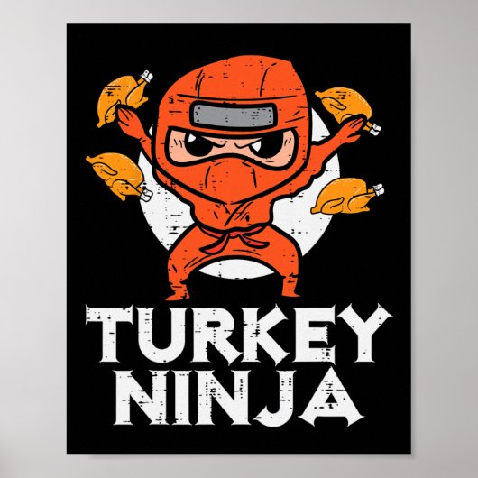 Erntedank Ninja Turkey Funny Fall Boys Kinder Tod Poster (Vorne)