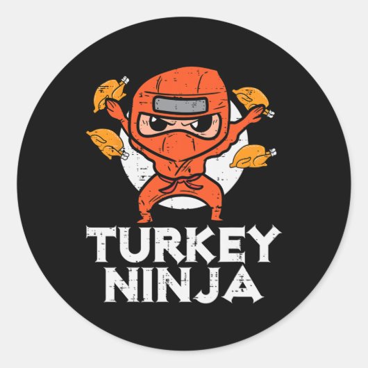 Erntedank Ninja Turkey Funny Fall Boys Kinder Tod Runder Aufkleber (Vorderseite)