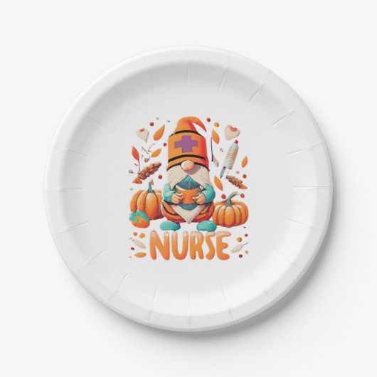 Erntedank Nurse Gnomes Fall Scrub Pappteller (Vorderseite)