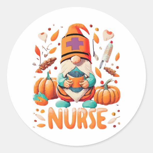 Erntedank Nurse Gnomes Fall Scrub Runder Aufkleber (Vorderseite)