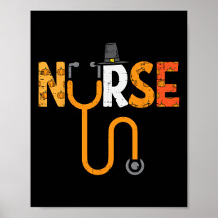 Erntedank Nurse Stethoscope Nursing Fall Scrub Poster