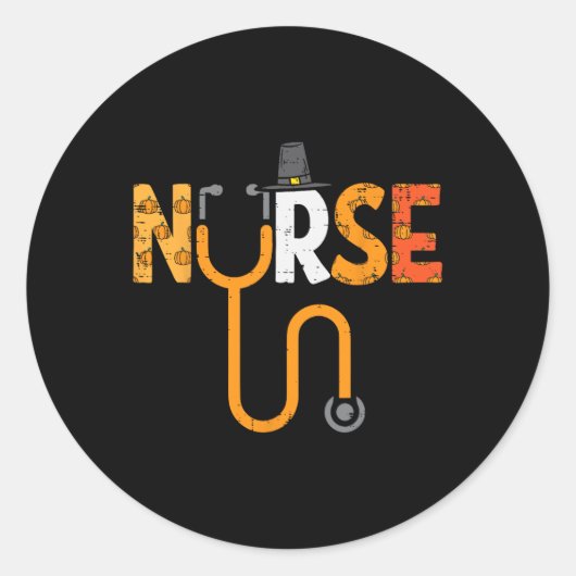 Erntedank Nurse Stethoscope Nursing Fall Scrub Runder Aufkleber (Vorderseite)