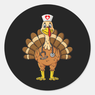 Erntedank Nurse Turkey Scrub Spaß Pflege Runder Aufkleber