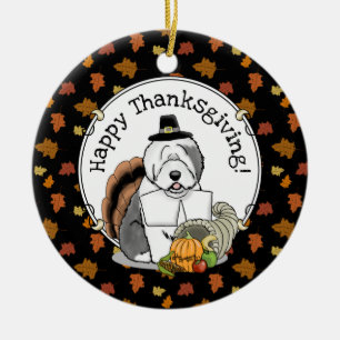Erntedank Old English Sheepdog (Grau 1) Spaß Keramik Ornament