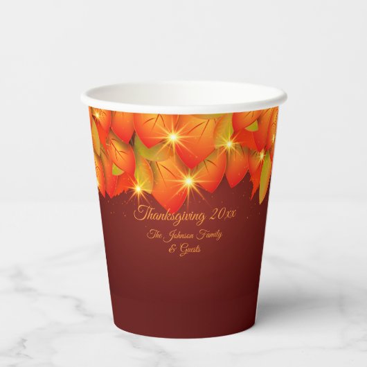 Erntedank Orange-Blätter anordnen Jahr Pappbecher (Rückseite)