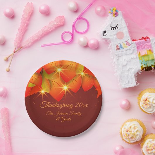 Erntedank Orange Blätter Name Jahr 7" P Pappteller (Party)