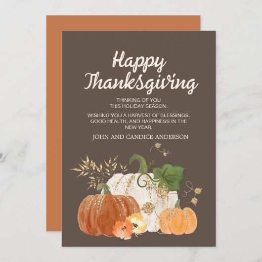 Erntedank Orange Brown Pumpkins Herbst Einladung (Vorne/Hinten)