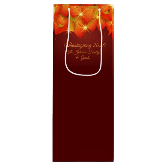 Erntedank Orange Leaf Name Jahr Wein Geschenktüte Für Weinflaschen (Vorderseite)