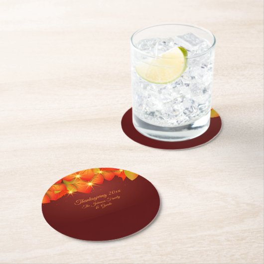 Erntedank Orange Leaf Name Runde Jahr Runder Pappuntersetzer (Vor Ort)