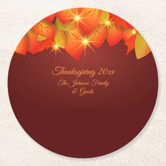 Erntedank Orange Leaf Name Runde Jahr Runder Pappuntersetzer (Vorderseite)