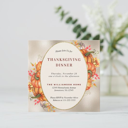 Erntedank Orange Pumpkins Grüne Einladung (Stehend Vorderseite)