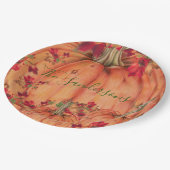 Erntedank Orange Pumpkins Herbstlaub Pappteller (Schrägansicht)