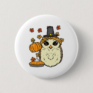 Erntedank Owl Pilgris Niedlich Herbst Herbst Fraue Button