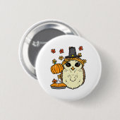 Erntedank Owl Pilgris Niedlich Herbst Herbst Fraue Button (Vorne & Hinten)