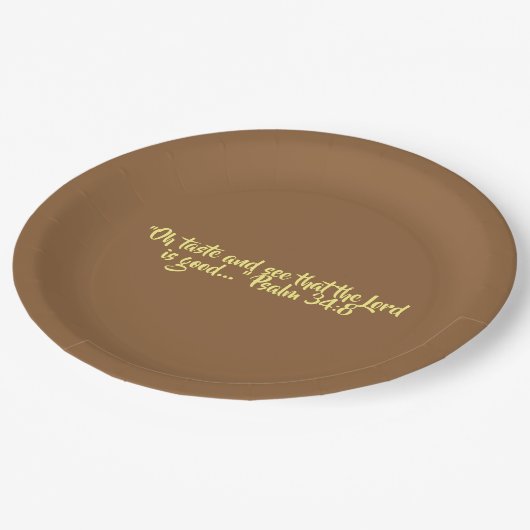 Erntedank-PapierTeller "Geschmack und sieht " Pappteller (Schrägansicht)