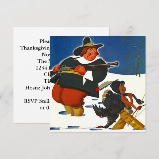 Erntedank Party Dinner Einladung Pilgrim & Junge (Vorne/Hinten)