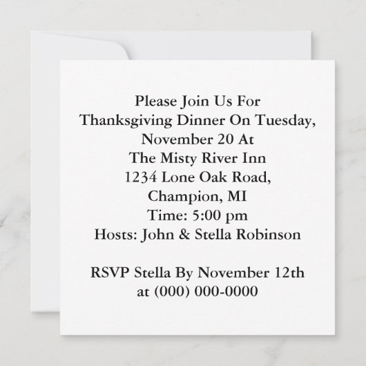 Erntedank Party Dinner Einladung Pilgrim & Junge (Rückseite)