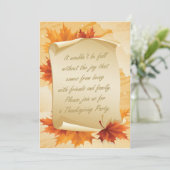 Erntedank-Party Einladung. Laub und Kürbis Einladung (Stehend Vorderseite)