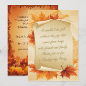Erntedank-Party Einladung. Laub und Kürbis Einladung (Vorne/Hinten)