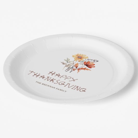Erntedank Party Fall Floral Elegante Moderne Pappteller (Schrägansicht)