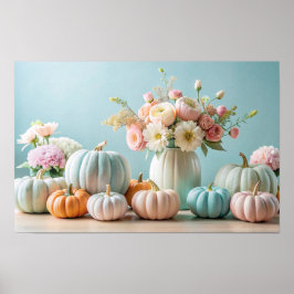 Erntedank Pastel Pumpkins und Blumenarrangements Poster