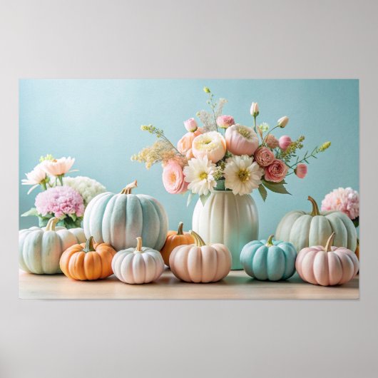 Erntedank Pastel Pumpkins und Blumenarrangements Poster (Vorne)