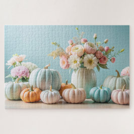 Erntedank Pastel Pumpkins und Blumenarrangements Puzzle