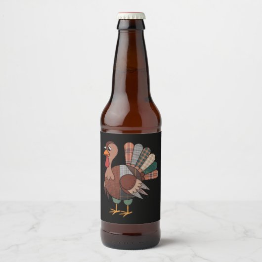 Erntedank Patchwork Quilted Turkey Fall Bierflaschenetikett (Vorderseite)