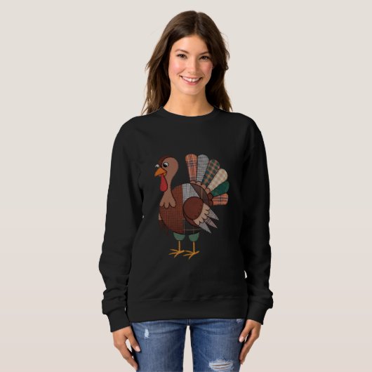 Erntedank Patchwork Quilted Turkey Fall Sweatshirt (Vorne ganz)
