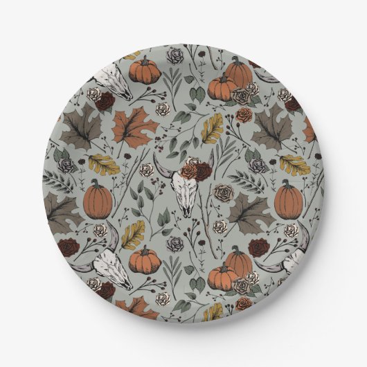 Erntedank Pattern Kuh Skull Fall Harvest Pappteller (Vorderseite)