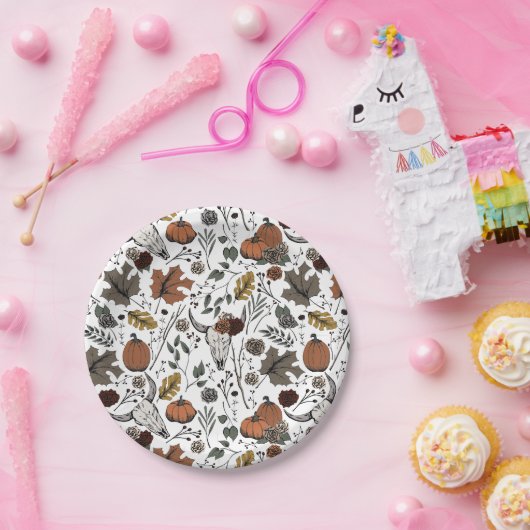 Erntedank Pattern Kuh Skull Fall Harvest Pappteller (Party)