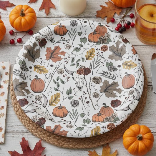 Erntedank Pattern Kuh Skull Fall Harvest Pappteller