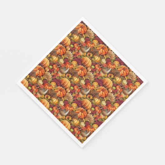 Erntedank Pattern Pumpkins Türkei Fall Foliage Serviette (Ecke)