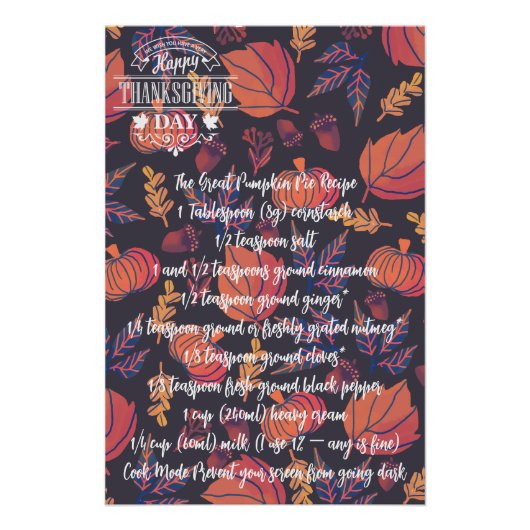 Erntedank Pie Pumpkin Türkei Poster (Vorderseite)