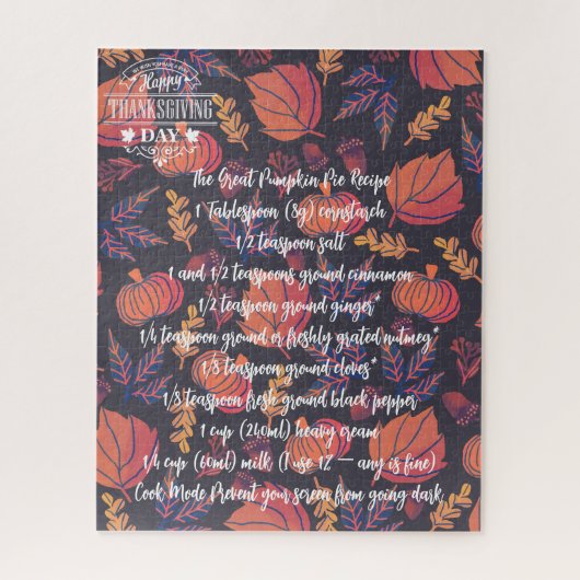 Erntedank Pie Pumpkin Türkei Puzzle (Vertikal)