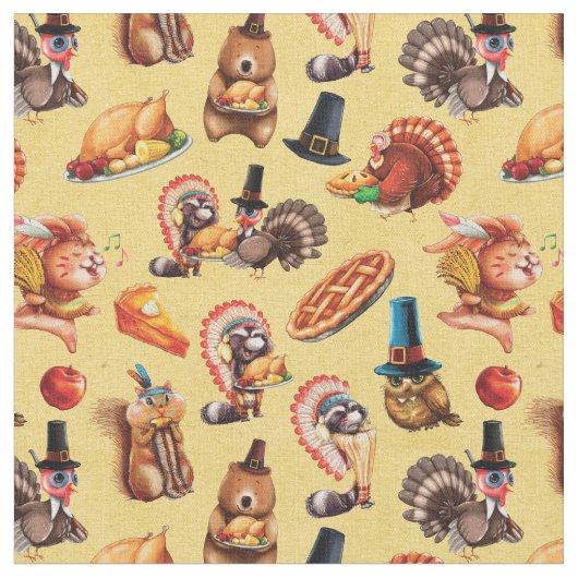 Erntedank Pie Turkey Tiere Pumpkin Muster Stoff (Nahaufnahme)