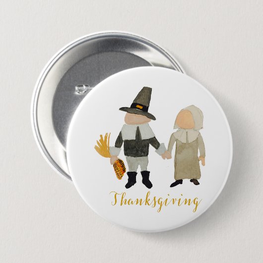 Erntedank-Pilger-Puritaner-Kleinkind-Mädchen und Button (Vorne & Hinten)