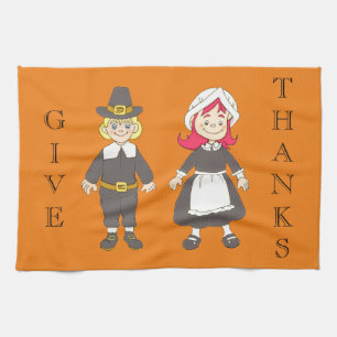 Erntedank Pilgrim Boy and Girl Handtuch
