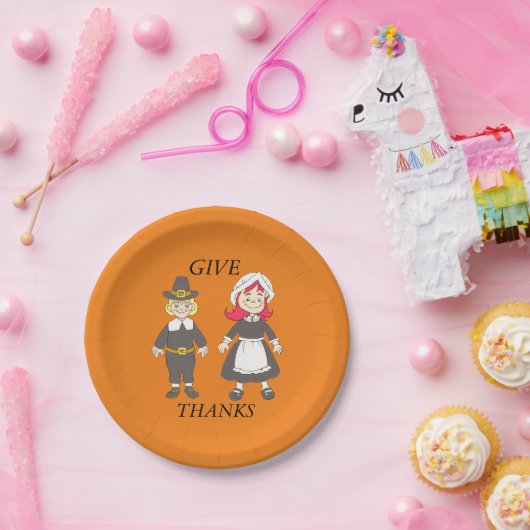 Erntedank Pilgrim Boy and Girl Pappteller (Party)