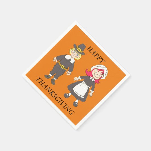 Erntedank Pilgrim Boy and Girl Serviette (Ecke)