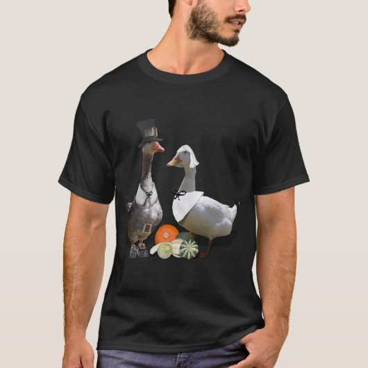 Erntedank Pilgrim Duck Couple T-Shirt (Vorderseite)