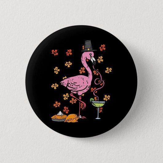 Erntedank Pilgrim Flamingo Herbst Männer Frauen Button (Vorderseite)