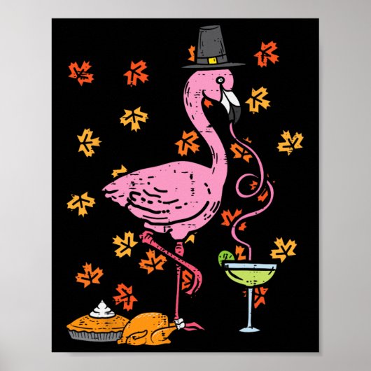 Erntedank Pilgrim Flamingo Herbst Männer Frauen Poster (Vorne)