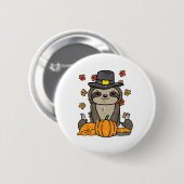 Erntedank Pilgrim Sloth Niedlich Herbst Herbst Män Button (Vorne & Hinten)