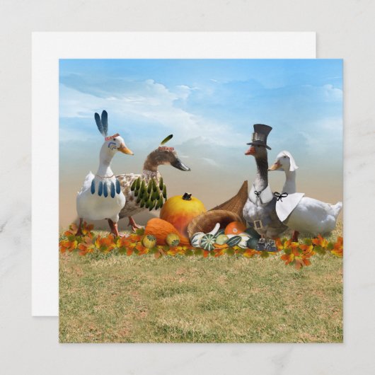 Erntedank Pilgrim und indische Enten Einladung (Vorne/Hinten)