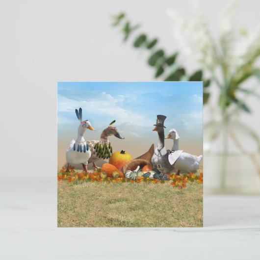 Erntedank Pilgrim und indische Enten Einladung (Stehend Vorderseite)
