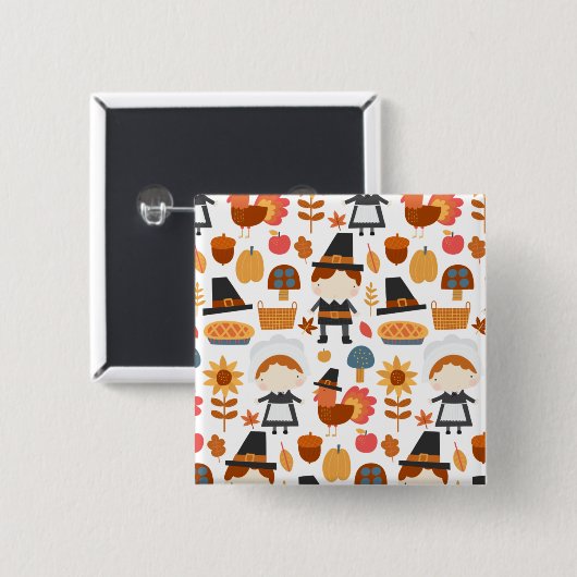 Erntedank Pilgrims ernten Muster Button (Vorne & Hinten)